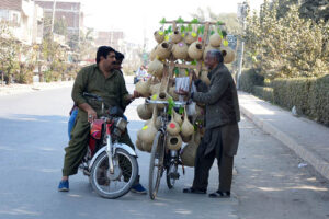 A customer is purchasing Bird nests from the roadside vendor at Masoom Shah Road