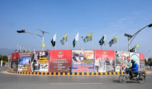 A view of banners displayed in connection with Kashmir Solidarity Day, to honor the struggle and unmatched sacrifices of the oppressed Kashmiris in Indian Illegally Occupied Jammu and Kashmir (IIOJK).