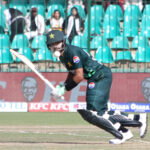 Pakistan's Babar Azam plays a shot during the final one-day international (ODI) cricket match of Tri-Nation series between Pakistan and New Zealand at the National Stadium