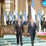 Prime Minister Muhammad Shehbaz Sharif being presented a Guard of Honor at Congress Centre Tashkent