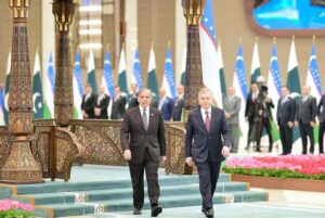 Prime Minister Muhammad Shehbaz Sharif being presented a Guard of Honor at Congress Centre Tashkent