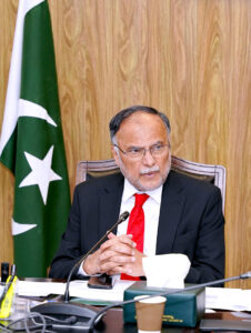Federal Minister for Planning, Development & Special Initiatives, Ahsan Iqbal, chairing a review meeting on the progress of the Seerat Center Lahore project, focusing on its operational and governance plan