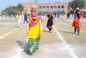 Students are participating in the Chati Race during annual sports event at Multan Public School.