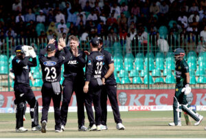 Pakistan's Babar Azam plays a shot during the final one-day international (ODI) cricket match of Tri-Nation series between Pakistan and New Zealand at the National Stadium
