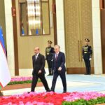 Prime Minister Muhammad Shehbaz Sharif being presented a Guard of Honor at Congress Centre Tashkent