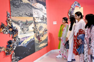 Women visiting stalls during Faiz Mela at Al-Hamra