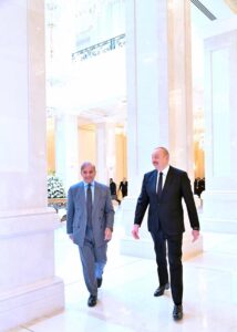 Prime Minister Muhammad Shehbaz Sharif holds one on one meeting with the President of Azerbaijan H.E. Ilham Aliyev before delegation level talks, during his two day official visit to Azerbaijan.