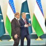 President of Uzbekistan H.E Shavkat Mirziyoyev receiving Prime Minister Muhammad Shehbaz Sharif on his arrival at the Congress Centre Tashkent