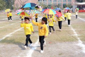 Students are participating in the Chati Race during annual sports event at Multan Public School.