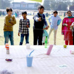 Students enjoy on the Jumping jack during the spring festival at La Salle Higher Secondary School