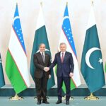 President of Uzbekistan H.E Shavkat Mirziyoyev receiving Prime Minister Muhammad Shehbaz Sharif on his arrival at the Congress Centre Tashkent