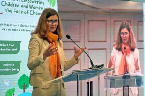 Ms. Helema Paust First Secretary Development Cooperation German Embassy addresses the Seminar on Climate Action for the Future "Empowering Children and Women in the Face of Change" at local hotel in Federal Capital.