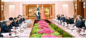 President Asif Ali Zardari, along with his delegation, in a meeting with the Chairman of the Standing Committee of the National People's Congress of the People's Republic of China, Mr Zhao Leji.