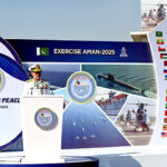 Commander Pakistan Fleet Rear Admiral Abdul Munib addresses the inaugural ceremony of the 9th Multinational Maritime Exercise AMAN 2025 in provincial capital