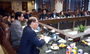 H.E Mr Pham Anh Tuan Ambassador Embassy of the Socialist Republic of Vietnam is addressing a meeting in Faisalabad Chamber of Commerce & Industry (FCCI).