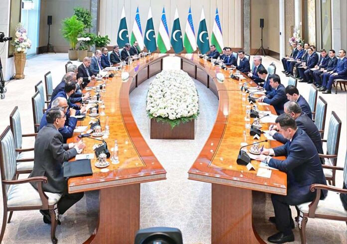 Prime Minister Muhammad Shehbaz Sharif and President of Uzbekistan H.E. Shavkat Mirziyoyev hold delegation level talks in Tashkent