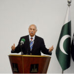 Senator Mushahid Hussain Syed delivering opening remarks in the AMAN Dialogue 2025 'Secure Seas - Prosperous Future