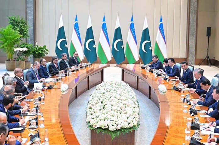 Prime Minister Muhammad Shehbaz Sharif and President of Uzbekistan H.E. Shavkat Mirziyoyev hold delegation level talks in Tashkent