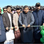 Commissioner Larkana Division Tahir Hussain Sangi along with Deputy Commissioner Sharjeel Noor Channa and others inauguration the Larkana Sports Festival 2025 at Municipal Stadium