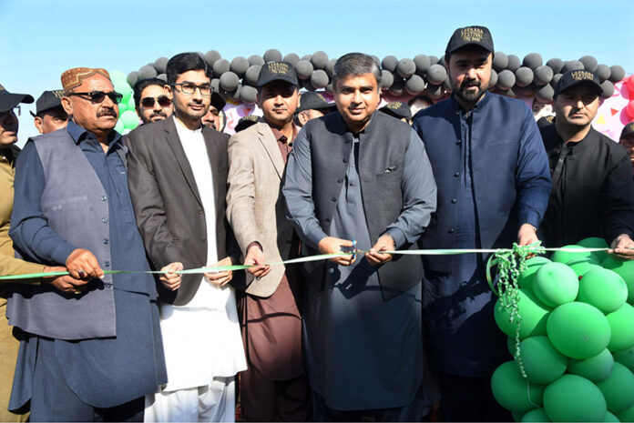 Commissioner Larkana Division Tahir Hussain Sangi along with Deputy Commissioner Sharjeel Noor Channa and others inauguration the Larkana Sports Festival 2025 at Municipal Stadium