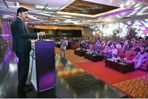 Governor Khyber Pakhtunkhwa (KPK), Faisal Karim Kundi addressing during function “Knox Inverter's Mega Minds 2025”