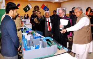 Federal Minister for Housing and works Mian Riaz Hussain Pirzada visiting Science Exhibition presents by School students at the 71st Founder’s Day at the Sadiq Public School