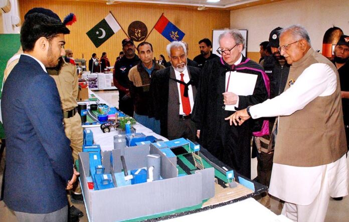Federal Minister for Housing and works Mian Riaz Hussain Pirzada visiting Science Exhibition presents by School students at the 71st Founder’s Day at the Sadiq Public School