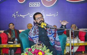 Artists performing Qawwali on the stage during qawwali night at Press club.