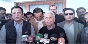 Rana Tanveer Hussain, Federal Minister for Industries and Production, holds a media talk