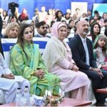The First Lady of Turkiye, Mrs. Emine Erdogan watching students perform tableau during her visit to the Maarif School in Sector H-8