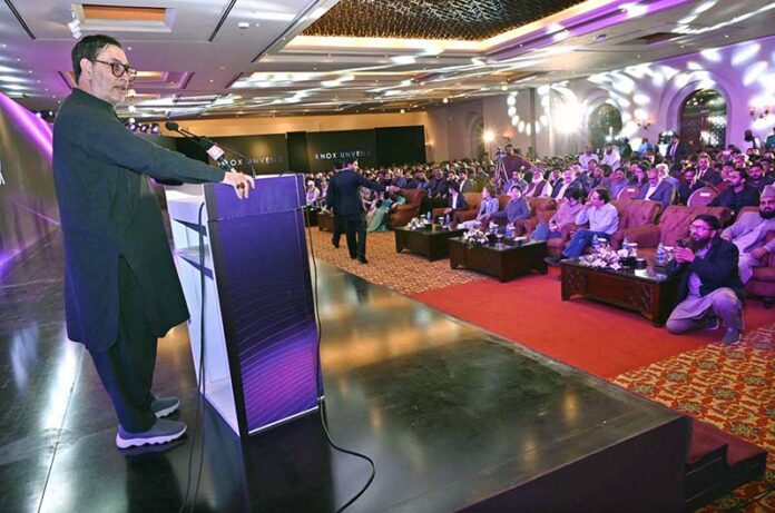 Governor Gilgit-Baltistan Syed Mehdi Shah addressing during function “Knox Inverter's Mega Minds 2025”