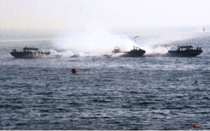 Pakistan Navy’s Sea Eagle team conduct counter terrorism demo during the Pakistan Navy’s 9th Multinational Exercise AMAN25, under the slogan ‘Together for Peace