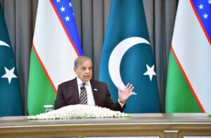 Prime Minister Muhammad Shehbaz Sharif and President of Uzbekistan H.E. Shavkat Mirziyoyev addressing a Joint Press Stakeout in Tashkent.