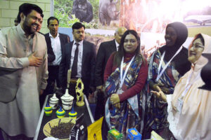 Sindh Governor Kamran Khan Tessori visiting different stalls during the second day of Pakistan Travel Mart at the Expo Center