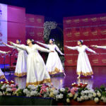 Artists performing on stage during Faiz Mela in Lahore Arts Council at Al Hamra Hall