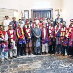 A group photo of newly elected officials of the Arts Council of Larkana with Special Assistant to Chief Minister Sindh, Khair Muhammad Sheikh, former DIG Riaz Soomro during ceremony at Ayaz Soomro House