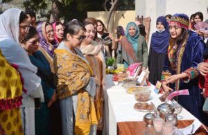 Students are performing in tableau during an event organized on the occasion of Kashmir Solidarity Day at Government College for Women University Faisalabad (GCWUF).