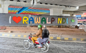A beautiful view of Chandni Chowk Flyover, decorated by the PHA during beautification of the city.