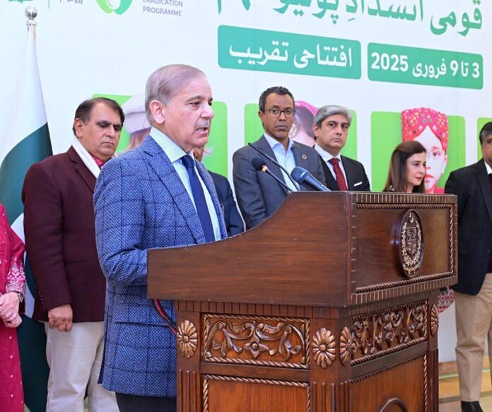 Prime Minister Muhammad Shehbaz Sharif addresses the inaugural ceremony of the National Polio Eradication Campaign 2025