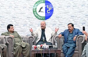 Political Secretary to PPP Chairman, MPA Jameel Ahmed Soomro addressing a press conference at Press Club
