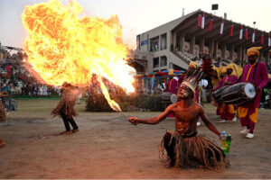 Participants showcase various performances during the inaugural ceremony of the National Horse and Cattle Show at Fortress Stadium