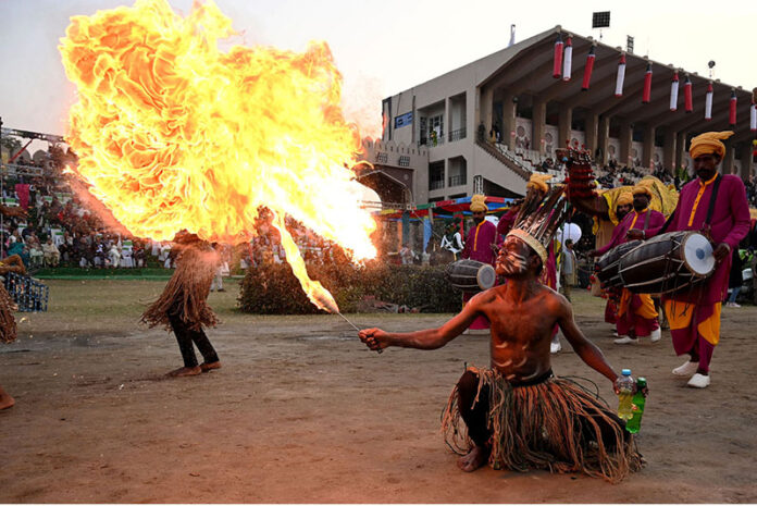 Participants showcase various performances during the inaugural ceremony of the National Horse and Cattle Show at Fortress Stadium