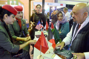 Women visiting different stalls during the second day of Pakistan Travel Mart at the Expo Center