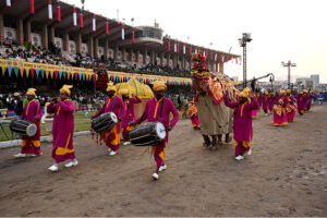 Participants showcase various performances during the inaugural ceremony of the National Horse and Cattle Show at Fortress Stadium