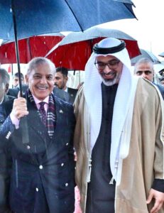 Prime Minister Muhammad Shehbaz Sharif welcomes the Crown Prince of Abu Dhabi H.E. Sheikh Khalid Bin Muhammad Bin Zayed Al Nahyan at Noor Khan Base.