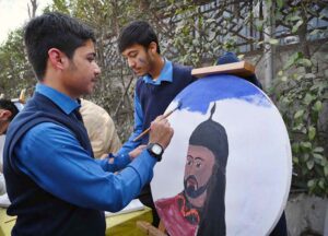 Students painting at the 4th Dosti Peshawar Literature Festival in University of Peshawar.