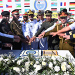 Commander Pakistan Fleet Rear Admiral Abdul Munib along with Senior Representative of all foreign countries Cutting Cake during Inaugural ceremony of the 9th Multinational Maritime Exercise AMAN 2025
