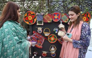 Students painting at the 4th Dosti Peshawar Literature Festival in University of Peshawar.