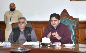 Speaker Punjab Assembly Malik Ahmed Khan addresses the press ahead of the first Asia and Southeast Asia Regional CPA Conference, scheduled for February 7 and 8 at the Punjab Assembly