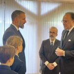 Minister for Finance and Revenue Senator Muhammad Aurangzeb with His Highness the Aga Khan V after attending the funeral ceremony of late Prince Karim al-Hussaini Aga Khan IV, held in Lisbon